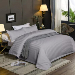 Ameha Stripe Duvet Set With Pillowcase Reversible Bedding & Breathable Microfiber Quilt Cover Grey Double Size 200X200Cm
