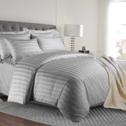 Ameha Stripe Duvet Set With Pillowcase Reversible Bedding & Breathable Microfiber Quilt Cover Grey Double Size 200X200Cm - thumbnail 2