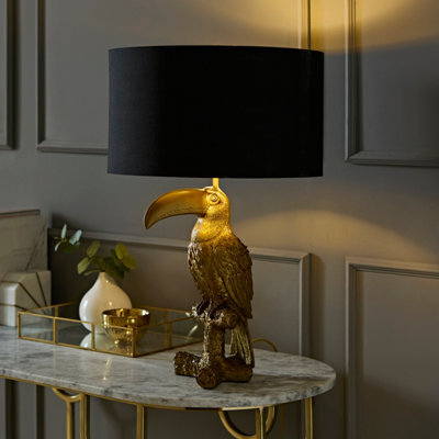 Valuelights Tuki Toucan Black With Gold Inner Shade Bronze Table Lamp - image 1