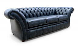 Chesterfield 3 Seater Sofa Settee New England Black Leather In Balmoral Style - thumbnail 2