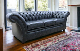 Chesterfield 3 Seater Sofa Settee New England Black Leather In Balmoral Style - thumbnail 3