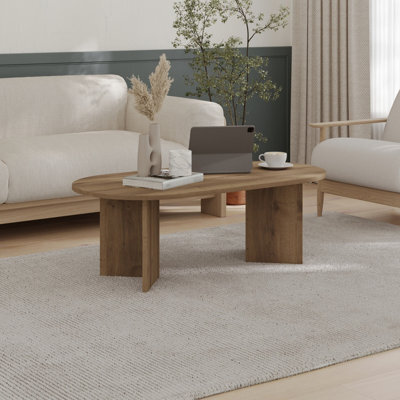 Decortie Sable Modern 119Cm Oval Coffee Table Scandi Japandi Style Floor Protectors Dark Oak Effect Living Room Centre Table