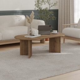 Decortie Sable Modern 119Cm Oval Coffee Table Scandi Japandi Style Floor Protectors Dark Oak Effect Living Room Centre Table