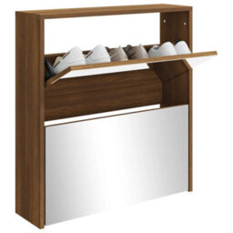 Berkfield Shoe Cabinet With Mirror 2-Layer Brown Oak 63X17X67 Cm - thumbnail 3