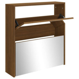 Berkfield Shoe Cabinet With Mirror 2-Layer Brown Oak 63X17X67 Cm - thumbnail 2