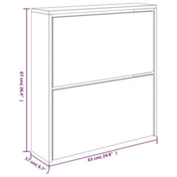Berkfield Shoe Cabinet With Mirror 2-Layer Brown Oak 63X17X67 Cm - thumbnail 8
