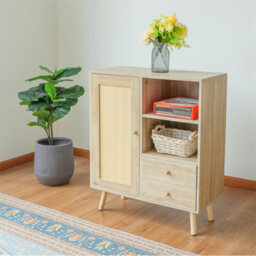 Abrihome Multifunctional Storage Rattan Sideboard Cabinet, 2 Shelves And 2 Drawers, 1 Door, 76X35X90Cm - thumbnail 9