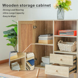 Abrihome Multifunctional Storage Rattan Sideboard Cabinet, 2 Shelves And 2 Drawers, 1 Door, 76X35X90Cm - thumbnail 2