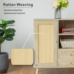 Abrihome Multifunctional Storage Rattan Sideboard Cabinet, 2 Shelves And 2 Drawers, 1 Door, 76X35X90Cm - thumbnail 3