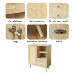 Abrihome Multifunctional Storage Rattan Sideboard Cabinet, 2 Shelves And 2 Drawers, 1 Door, 76X35X90Cm - thumbnail 6