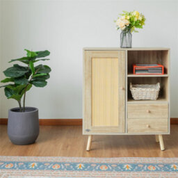 Abrihome Multifunctional Storage Rattan Sideboard Cabinet, 2 Shelves And 2 Drawers, 1 Door, 76X35X90Cm - thumbnail 1