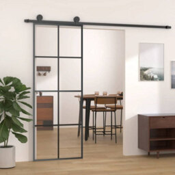 Berkfield Modern Sliding Door Black 76X205 Cm Esg Glass And Aluminium - thumbnail 2