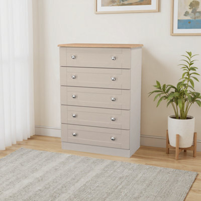 Santander Ready Assembled Matt Beige & Oak 5 Drawer Wide Chest (H)1074mm (W)765mm (D)415mm - image 1