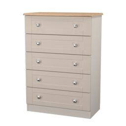 Santander Ready Assembled Matt Beige & Oak 5 Drawer Wide Chest (H)1074mm (W)765mm (D)415mm - thumbnail 2