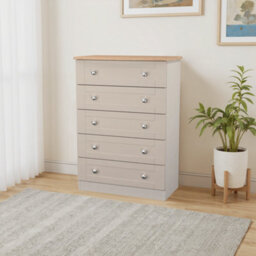 Santander Ready Assembled Matt Beige & Oak 5 Drawer Wide Chest (H)1074mm (W)765mm (D)415mm - thumbnail 1