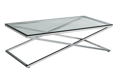 Orsina Glass Coffee Table With Metal Criss Cross Design, Glass Top Coffee Table, Silver Coffee Table For Living Room - image 1