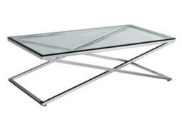Orsina Glass Coffee Table With Metal Criss Cross Design, Glass Top Coffee Table, Silver Coffee Table For Living Room - thumbnail 4