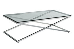 Orsina Glass Coffee Table With Metal Criss Cross Design, Glass Top Coffee Table, Silver Coffee Table For Living Room - thumbnail 1