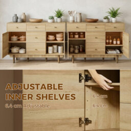 Homcom Sideboard Soft Close Doors Wood Legs Walnut - thumbnail 5