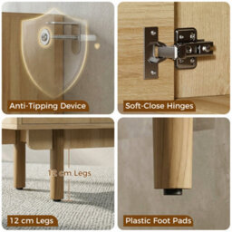 Homcom Sideboard Soft Close Doors Wood Legs Walnut - thumbnail 7