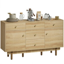 Homcom Sideboard Soft Close Doors Wood Legs Walnut - thumbnail 2