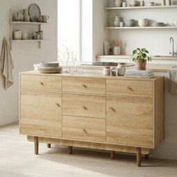 Homcom Sideboard Soft Close Doors Wood Legs Walnut - thumbnail 1