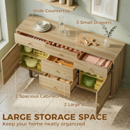 Homcom Sideboard Soft Close Doors Wood Legs Walnut - thumbnail 4