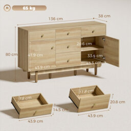 Homcom Sideboard Soft Close Doors Wood Legs Walnut - thumbnail 3