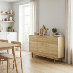 Homcom Sideboard Soft Close Doors Wood Legs Walnut - thumbnail 9