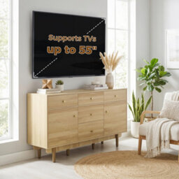 Homcom Sideboard Soft Close Doors Wood Legs Walnut - thumbnail 8
