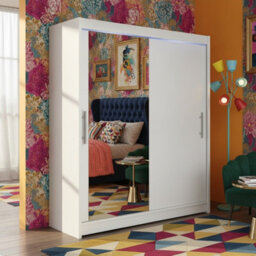 Westa Vi 150Cm White Sliding Door Wardrobe With Mirror And Hanging Rail And Bedroom Storage Unit With Ledrgb Colorful - thumbnail 1