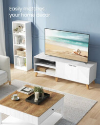 Songmics Tv Cabinet, Wide Tv Stand With 2 Doors, Adjustable Shelves, Tv Table, For Living Room, Dining Room, Bedroom, White - thumbnail 3