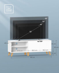 Songmics Tv Cabinet, Wide Tv Stand With 2 Doors, Adjustable Shelves, Tv Table, For Living Room, Dining Room, Bedroom, White - thumbnail 2