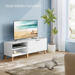 Songmics Tv Cabinet, Wide Tv Stand With 2 Doors, Adjustable Shelves, Tv Table, For Living Room, Dining Room, Bedroom, White - thumbnail 1