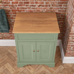Homestylestore Pastel Green And Oak 645mm Bathroom Vanity Unit And Round Aged Gold Handles - thumbnail 2