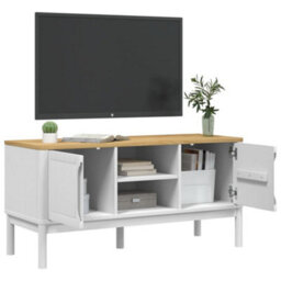 Berkfield Modern Tv Cabinet Floro White 114X43X55 Cm Solid Wood Pine - thumbnail 4
