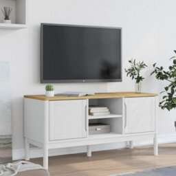 Berkfield Modern Tv Cabinet Floro White 114X43X55 Cm Solid Wood Pine - thumbnail 3