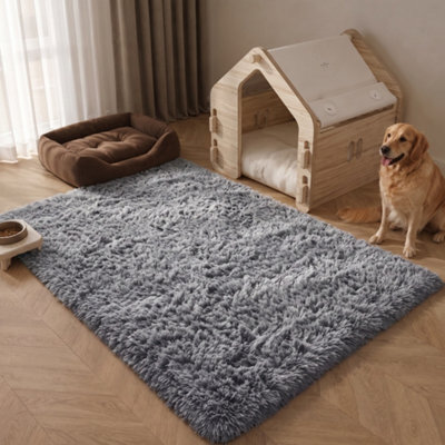 Oxford Homeware Shaggy Rug Anti-Slip Washable Soft Fluffy Living Room And Bedroom Rug (Grey, 60X110Cm) - image 1