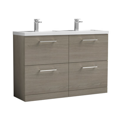 Balterley Bramshall 1200mm Floor Standing 4 Drawer Vanity Unit With Double Basin For Modern Bathroom Storage - Solace Oak - image 1