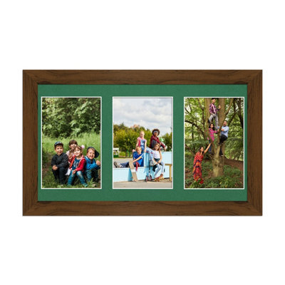 AK Frames 40X20Cm Walnut Modern Multi Photo Frame With Emerald Mount - Holds 3 Apertures (3X) 6X4 Photos - image 1