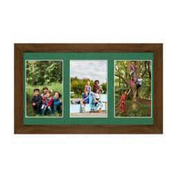 AK Frames 40X20Cm Walnut Modern Multi Photo Frame With Emerald Mount - Holds 3 Apertures (3X) 6X4 Photos