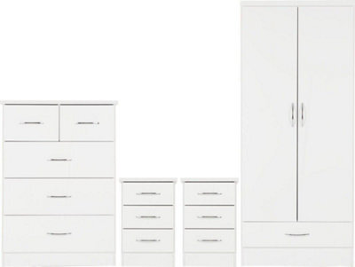 Seconique Nevada 2 Door 1 Drawer Wardrobe Bedroom Set White Gloss 2 Man Del - image 1