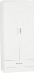 Seconique Nevada 2 Door 1 Drawer Wardrobe Bedroom Set White Gloss 2 Man Del - thumbnail 3