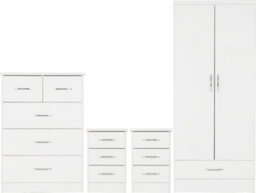 Seconique Nevada 2 Door 1 Drawer Wardrobe Bedroom Set White Gloss 2 Man Del - thumbnail 1
