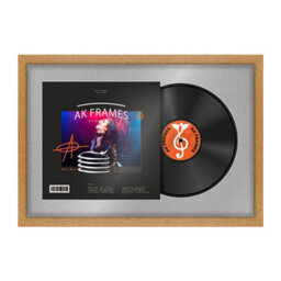 "AK Frames 25X17"" Oak Modern Vinyl Record Frame With Silver Mount For 12 Inch Lp Cover & Disc - Overlapped Design"