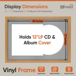 "AK Frames 25X17"" Oak Modern Vinyl Record Frame With Silver Mount For 12 Inch Lp Cover & Disc - Overlapped Design" - thumbnail 2