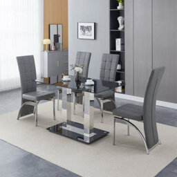 Furniture In Fashion Jet Small Black Glass Dining Table With 4 Ravenna Grey Chairs - thumbnail 1