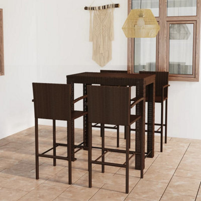Berkfield 5 Piece Outdoor Bar Set With Armrest Poly Rattan Brown - image 1