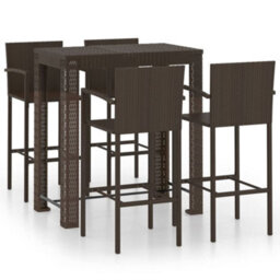 Berkfield 5 Piece Outdoor Bar Set With Armrest Poly Rattan Brown - thumbnail 2