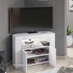 Furneo Corner Tv Stand Unit Cabinet Matt & High Gloss Clifton 07 White Led Lights - thumbnail 2